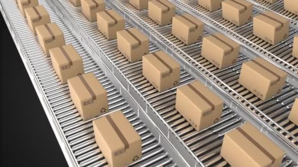 컨베이어 벨트를 상자들이 줄지어서 애니메이션 — 비디오