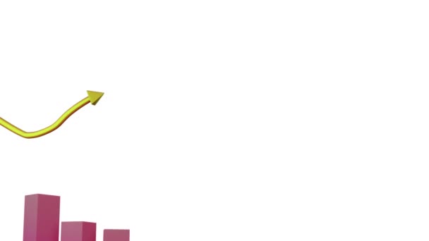 3D粉色方块图和指向上方白色背景的黄色箭头的动画 — 图库视频影像
