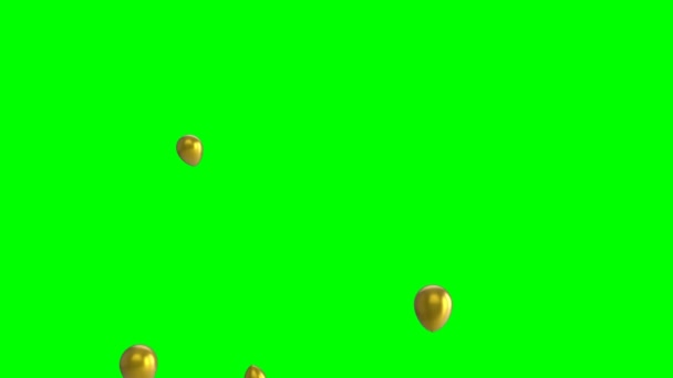 Animation Von Goldenen Luftballons Auf Grünem Bildschirm — Stockvideo