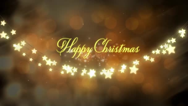 Animation Words Happy Christmas Yellow Letters String Glowing Star Shaped — Stock Video