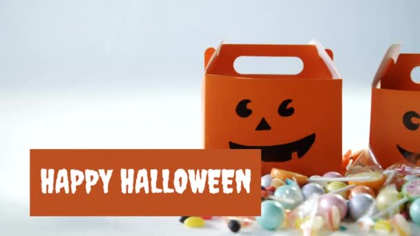 Анімація Слів Happy Halloween Написана Білим Кольором Помаранчевому Прапорі Помаранчевим — стокове відео