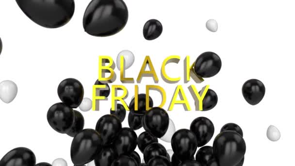 Animation Words Black Friday Yellow Letters Black White Balloons White — Stock Video