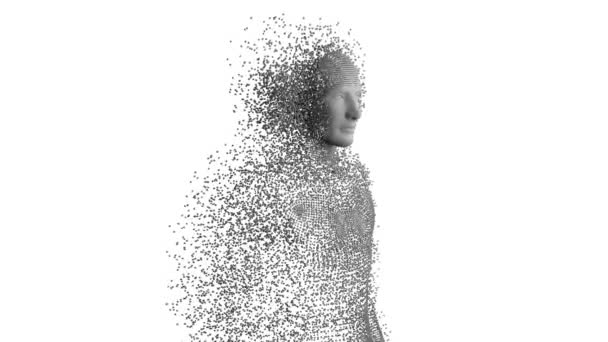 白い背景に灰色の粒子から形成された人体のアニメーション — ストック動画