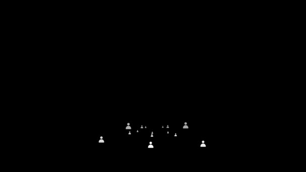黒の背景に白いアイコンとの接続のネットワークのアニメーション — ストック動画