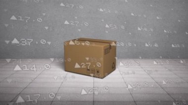 Önplanda veri işlemesi olan bir yere düşen karton kutunun canlandırması