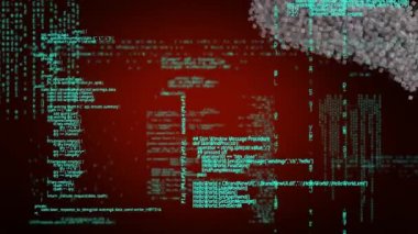 Hareket eden insan büstünün animasyonu ön planda veri işleme ile birlikte gri parçacıklardan oluştu