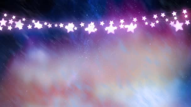 Animation Einer Weihnachtsdekoration Mit Schnur Aus Leuchtenden Sternförmigen Feenlichtern Auf — Stockvideo