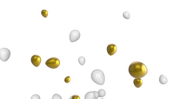 Animação Balões Brancos Dourados Flutuando Sobre Fundo Branco — Vídeo de Stock