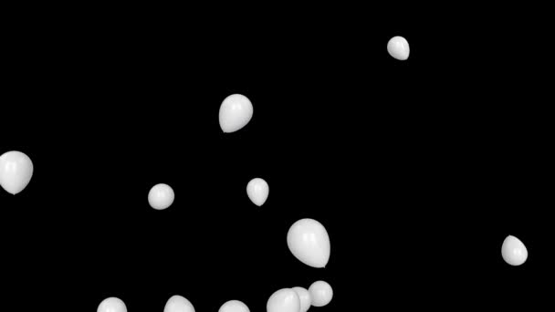 Animace Bílých Balónků Plovoucích Černém Pozadí — Stock video