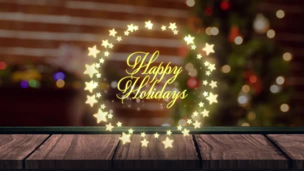 Animation Words Happy Holidays Yellow Letters Frame Glowing Star Shaped — Stock Video
