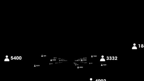 黒の背景に白のアイコンと数字との接続のネットワークのアニメーション — ストック動画