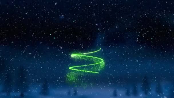 Анимация Слов Happy Christmas Christmas Tree Drawn Sparkling Green Line — стоковое видео