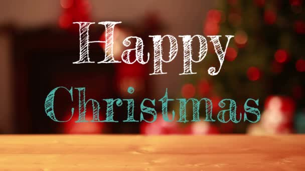 Animation Words Happy Christmas Written White Green Letters Christmas Tree — Stock Video