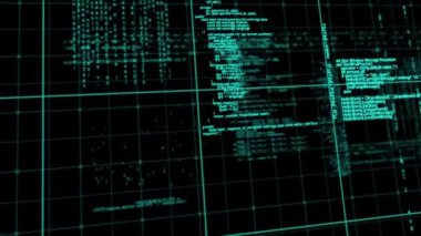 Hareket eden insan büstünün animasyonu ön planda veri işleme ile birlikte gri parçacıklardan oluştu