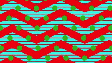 Kırmızı zig zag Noel desenli yeşil noktalı ve mavi çizgili animasyon