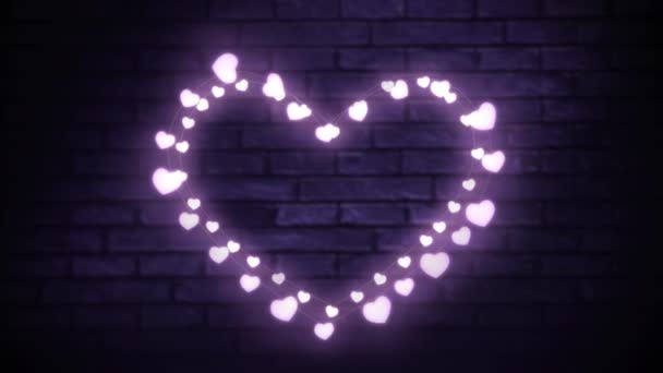 Animation Christmas Decoration Heart Shelling Heart Shaped Fairy Lights Μωβ — Αρχείο Βίντεο