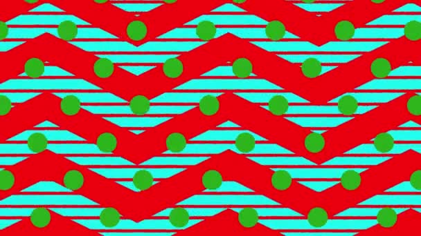背景に緑のドットと青の動くストライプと赤ジグザグクリスマスパターンのアニメーション — ストック動画