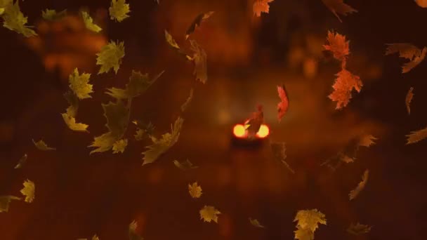 Animation Colorful Leaves Falling Autumn City Park — Stock Video