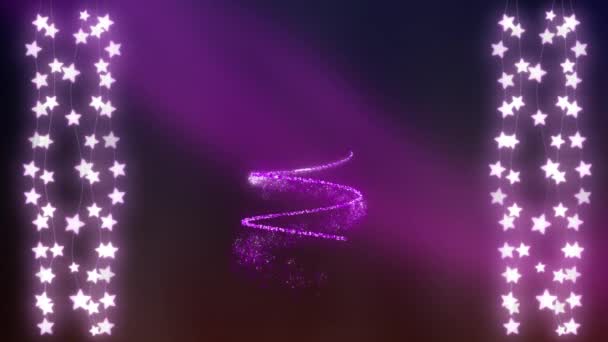 Анимация Слов Счастливые Праздники Рождественская Елка Нарисованы Сверкающей Фиолетовой Линии — стоковое видео