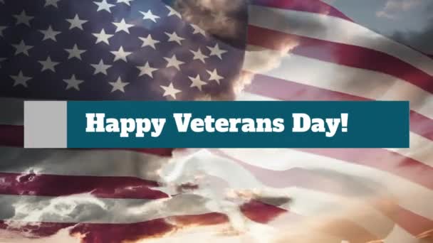 Animatie Van Woorden Happy Veterans Day Witte Letters Blauwe Banner — Stockvideo