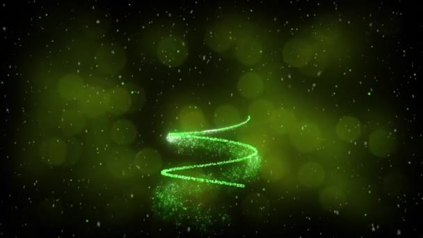 背景上闪烁着白雪的绿线上的圣诞树的动画 — 图库视频影像