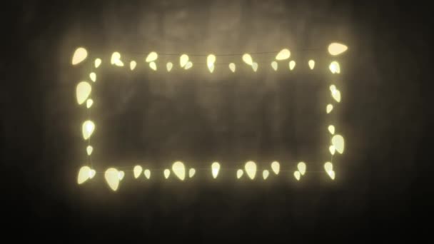 Gri Arkaplanda Parlayan Peri Işıklarının Dikdörtgen Bir Çerçevesinin Animasyonu — Stok video