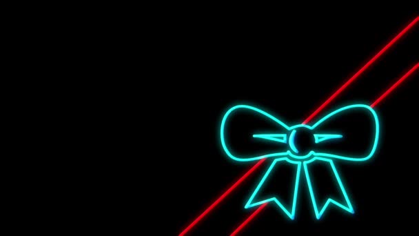 Animatie Van Een Flikkerend Lint Strik Aanwezig Decoratie Neon Teken — Stockvideo