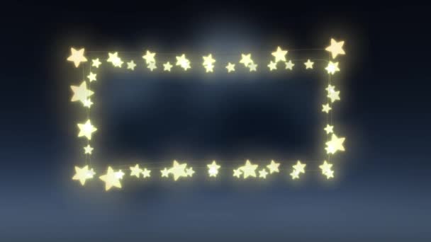 青い背景に輝く星形の妖精の光の長方形のフレームのアニメーション — ストック動画