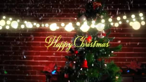 Animação Das Palavras Feliz Natal Escrito Letras Amarelas Com Uma — Vídeo de Stock