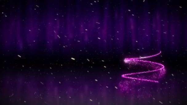 Animation Des Weihnachtsbaums Gezeichnet Einer Glitzernden Violetten Linie Mit Schneefall — Stockvideo