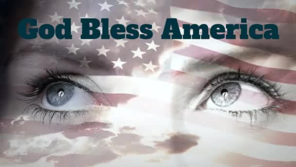 Animation Words God Bless America Veterans Day Written Blue Letters — Stock Video