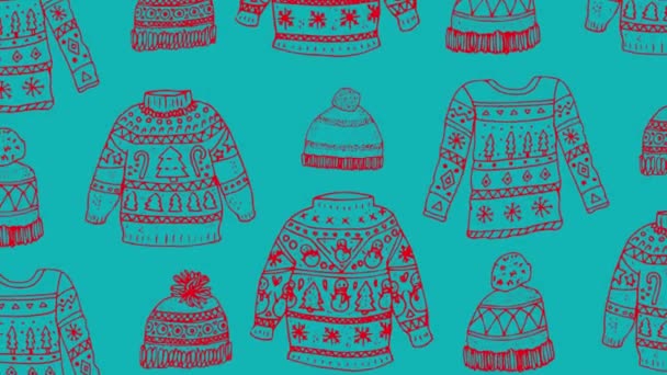 Animation Christmas Pattern Hats Jumpers Blue Red — Stock Video