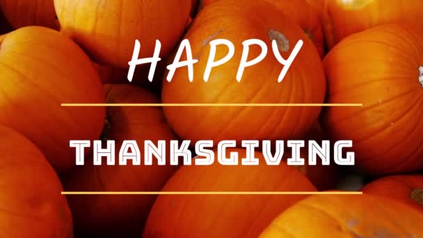 Animation Words Happy Thanksgiving Written White Letters Stack Pumpkins Background — Stock Video