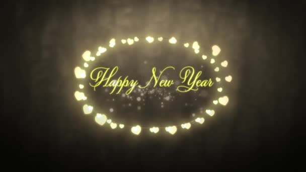 Animacja Słów Szczęśliwego Nowego Roku Napisana Żółtymi Literami Owalną Ramą — Wideo stockowe