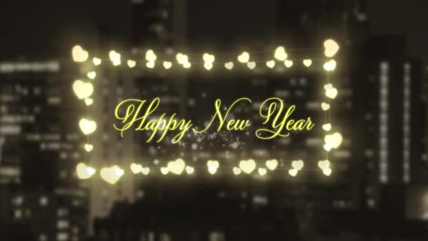 Animace Slov Šťastný Nový Rok Psaných Žlutými Písmeny Obdélníkovém Rámečku — Stock video