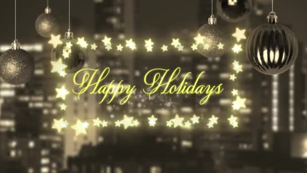 Animacja Słów Happy Holidays Napisana Żółtymi Literami Prostokątnej Ramce Świecących — Wideo stockowe