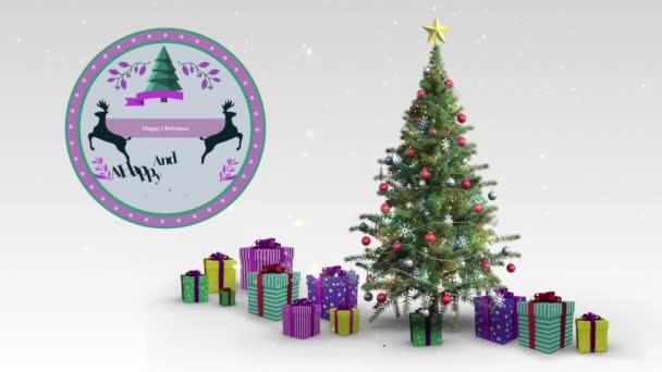 Animazione Delle Parole Buon Natale Felice Anno Nuovo Scritta Etichetta — Video Stock