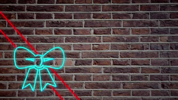 Animazione Nastro Tremolante Fiocco Presente Decorazione Neon Segno Rosso Blu — Video Stock