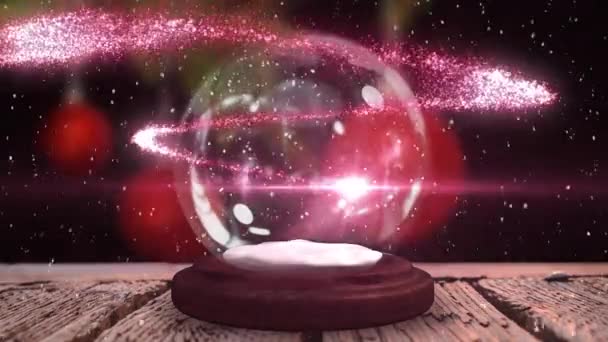 2021 Numaralı Animasyon Kar Küresi Üzerinde Beyaz Pembe Kayan Yıldız — Stok video