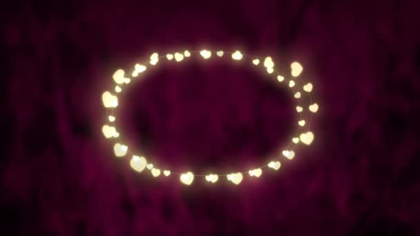 Pembe Arka Planda Parıldayan Kalp Şeklinde Peri Işıkları Olan Bir — Stok video