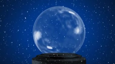 Koyu mavi bir zemine kar düşen boş bir kar küresinin canlandırması