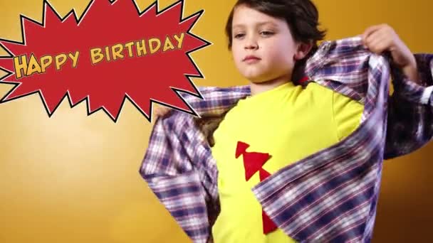 Animatie Van Woorden Happy Birthday Gele Letters Rode Spraakzeepbel Met — Stockvideo