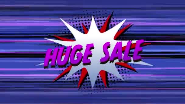 Анимация Слов Огромная Распродажа Фиолетовыми Буквами Белом Взрыве Фиолетовом Фоне — стоковое видео