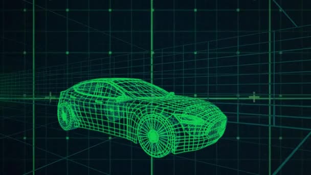 Animación Dibujo Técnico Coche Verde Con Rejilla Móvil Fondo — Vídeo de stock