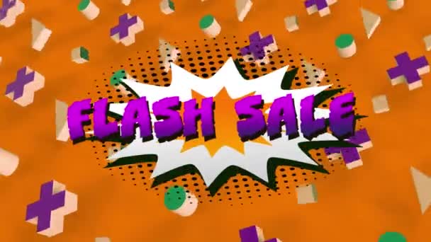 Animatie Van Woorden Flash Sale Paarse Letters Een Witte Explosie — Stockvideo