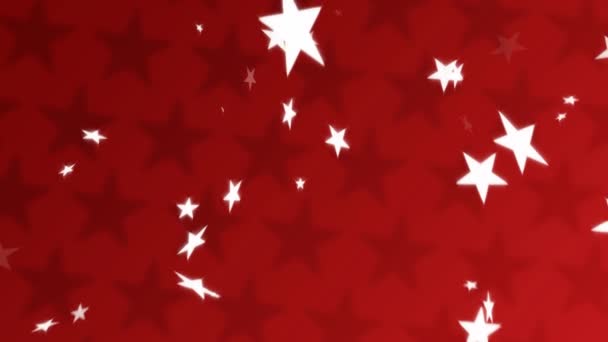 Κινούμενα Σχέδια Λευκών Αστεριών Που Πέφτουν Κόκκινο Φόντο Σκουρόχρωμα Σχήματα — Αρχείο Βίντεο
