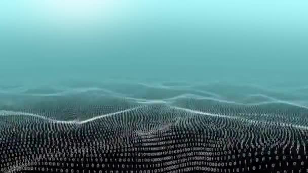 Анимация Движущегося Ландшафта Двоичного Кодирования Туманном Голубом Фоне Неба — стоковое видео