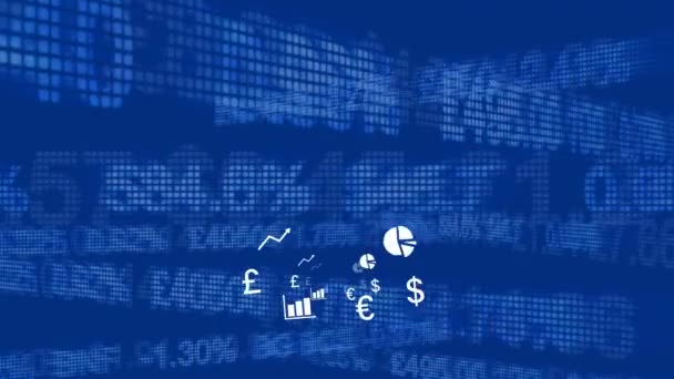 Animación Iconos Negocios Blancos Datos Financieros Tablero Visualización Bolsa Sobre — Vídeo de stock