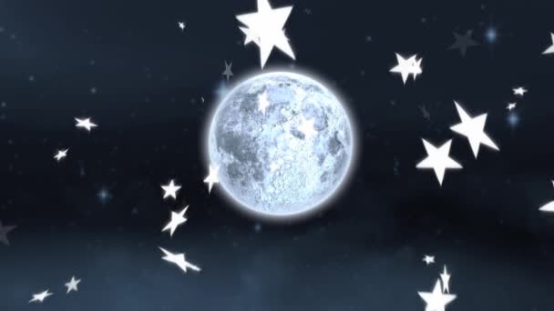 Animation Von Sternschnuppen Und Vollmond Auf Dunkelgrauem Hintergrund — Stockvideo