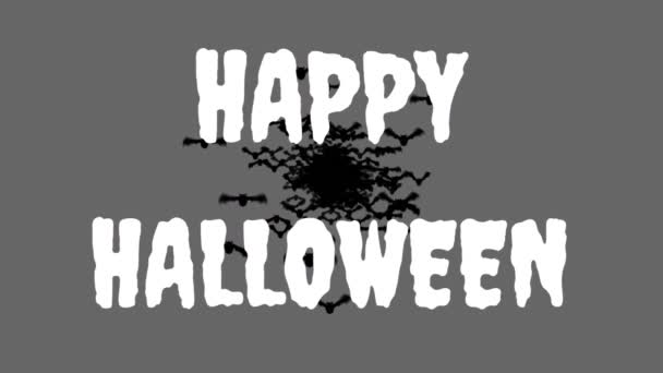 Animation Orden Happy Halloween Skriven Vitt Med Massor Svarta Fladdermöss — Stockvideo